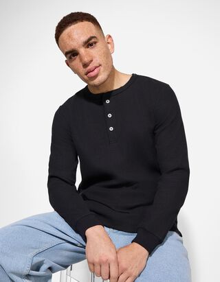 Longsleeve - Geribde structuur - donkerblauw