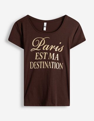 Tričko - Třpytiv&yacute; potisk - Tmavě hněd&aacute;