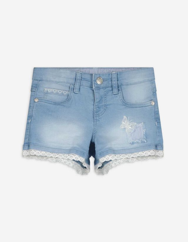 Jeansshorts - Stickereien - hellblau