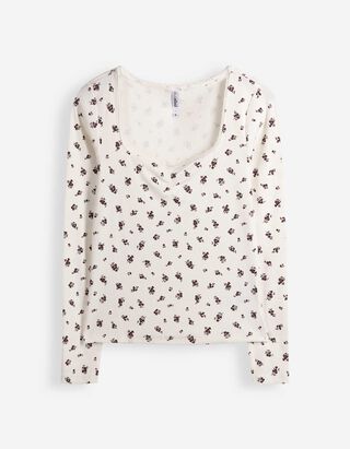 Langarmshirt - Spitzenbesatz - Off-White