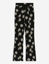 Hlače na zvon - Cvetlični vzorec - crna