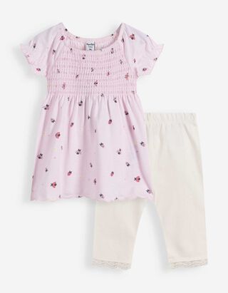 Set aus Kleid und Leggings - Spitzenbesatz - Rosa