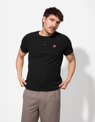 T-Shirt - Knopfleiste - schwarz