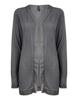 Damen Longcardigan mit Chiffonbesatz