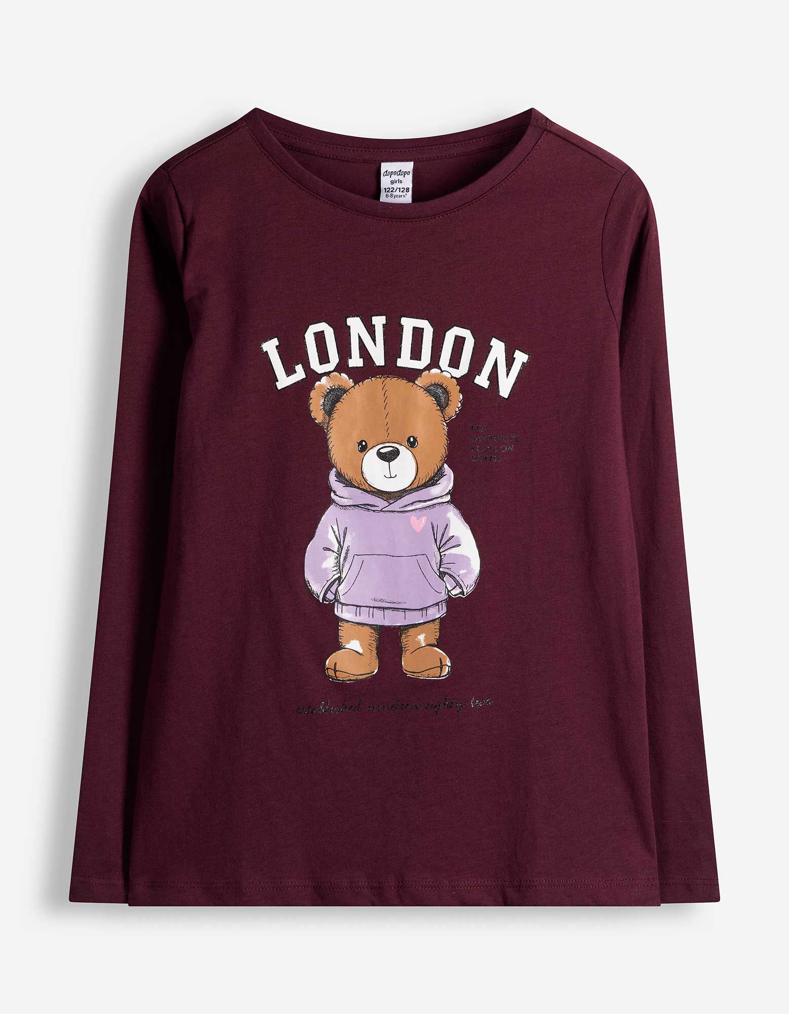 Langarmshirt - Print - Dunkelrot
