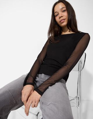 Maglia a manica lunga - Mesh - nero