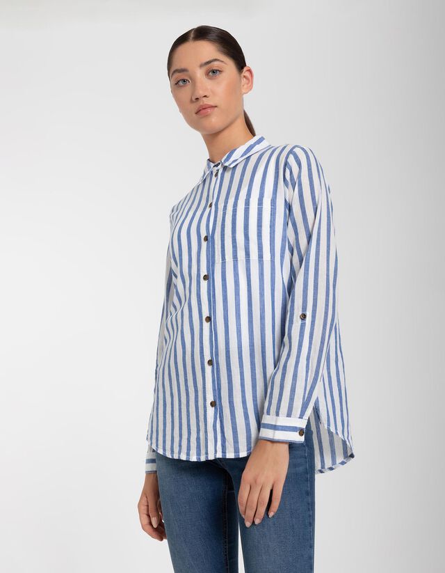 Overhemdblouse - Katoen - donkerblauw