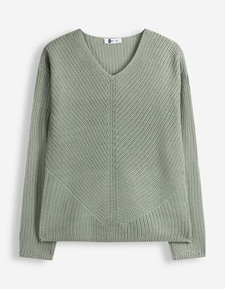 Strickpullover - V-Ausschnitt - Khaki