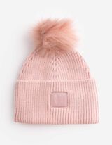 Bonnet &agrave; pompon - Unicolore - ros&eacute; tendre 