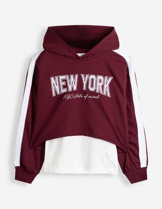 Set aus kurzem Sweatshirt und Oberteil - Applikation - Beere