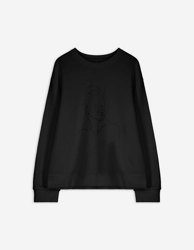 Sweatshirt - Ziersteine - schwarz