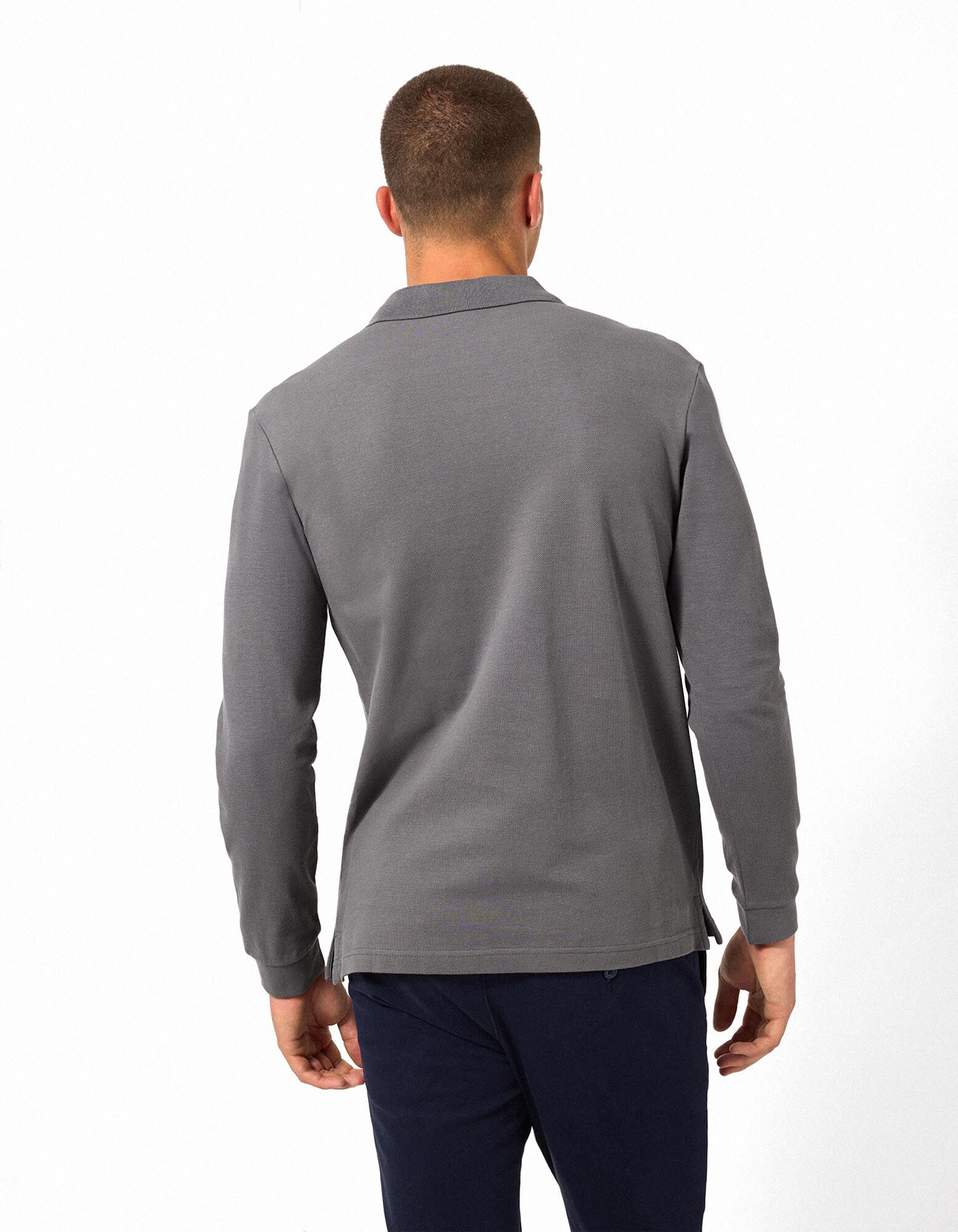 Langarmshirt - Polokragen - Dunkelgrau