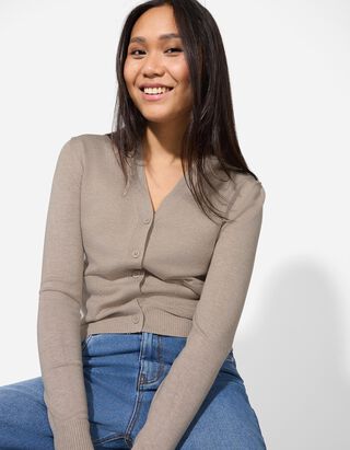 Cardigan - Buzunare patch - Bej