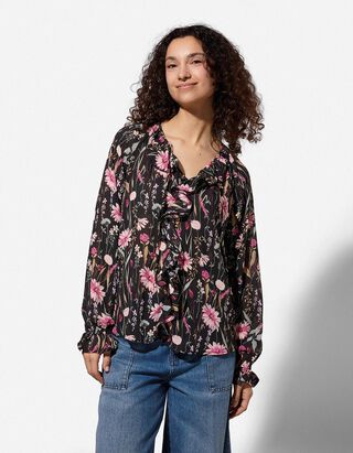 Bluse - Volants - schwarz