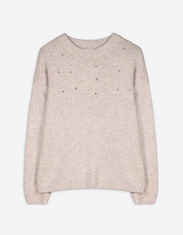 Sweter z dzianiny - ozdobne koraliki - bez