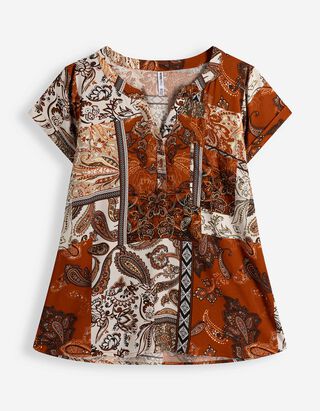 Blusenshirt - Allover-Print - braun