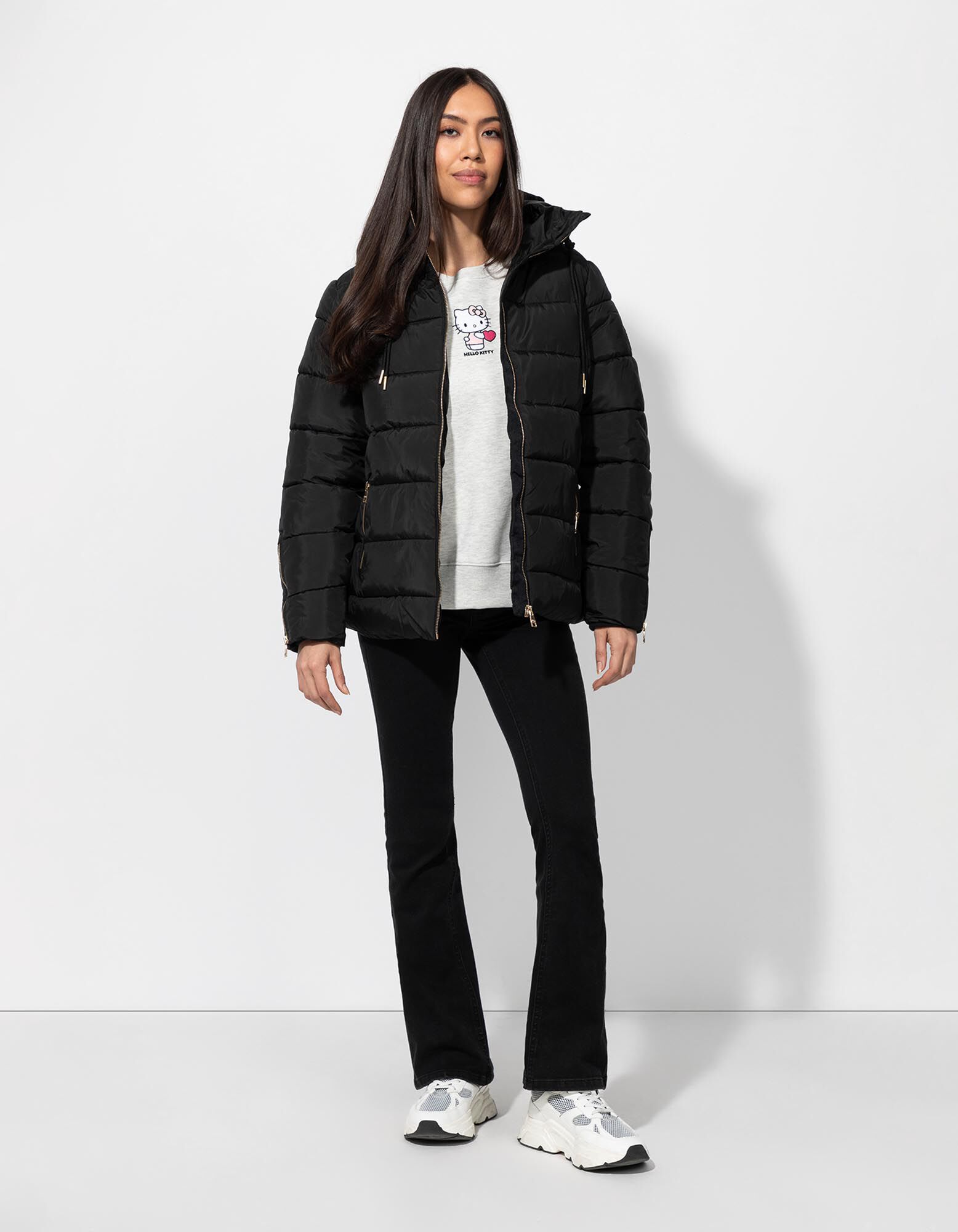 Steppjacke - Tunnelzug am Saum - schwarz - Takko Fashion