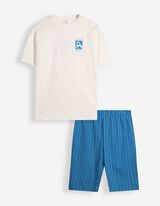 Pyjama Set aus Shirt und Shorts - Streifen - wei&szlig;