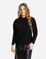 Pleten&yacute; sveter - Ozdobn&eacute; perly - cierna