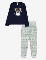 Set pigiama composto da maglietta a maniche lunghe e pantaloni  - Stampa allover - blu scuro