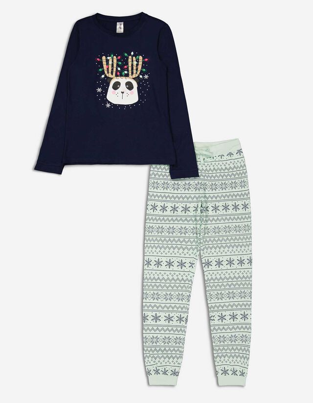 Set pigiama composto da maglietta a maniche lunghe e pantaloni  - Stampa allover - blu scuro
