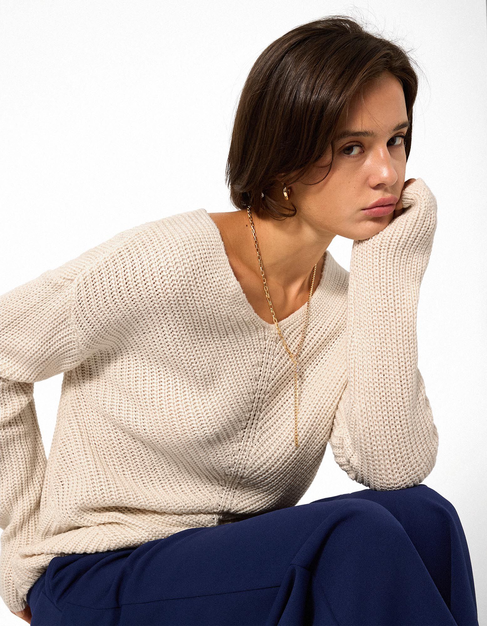 Trui - V-hals - Beige
