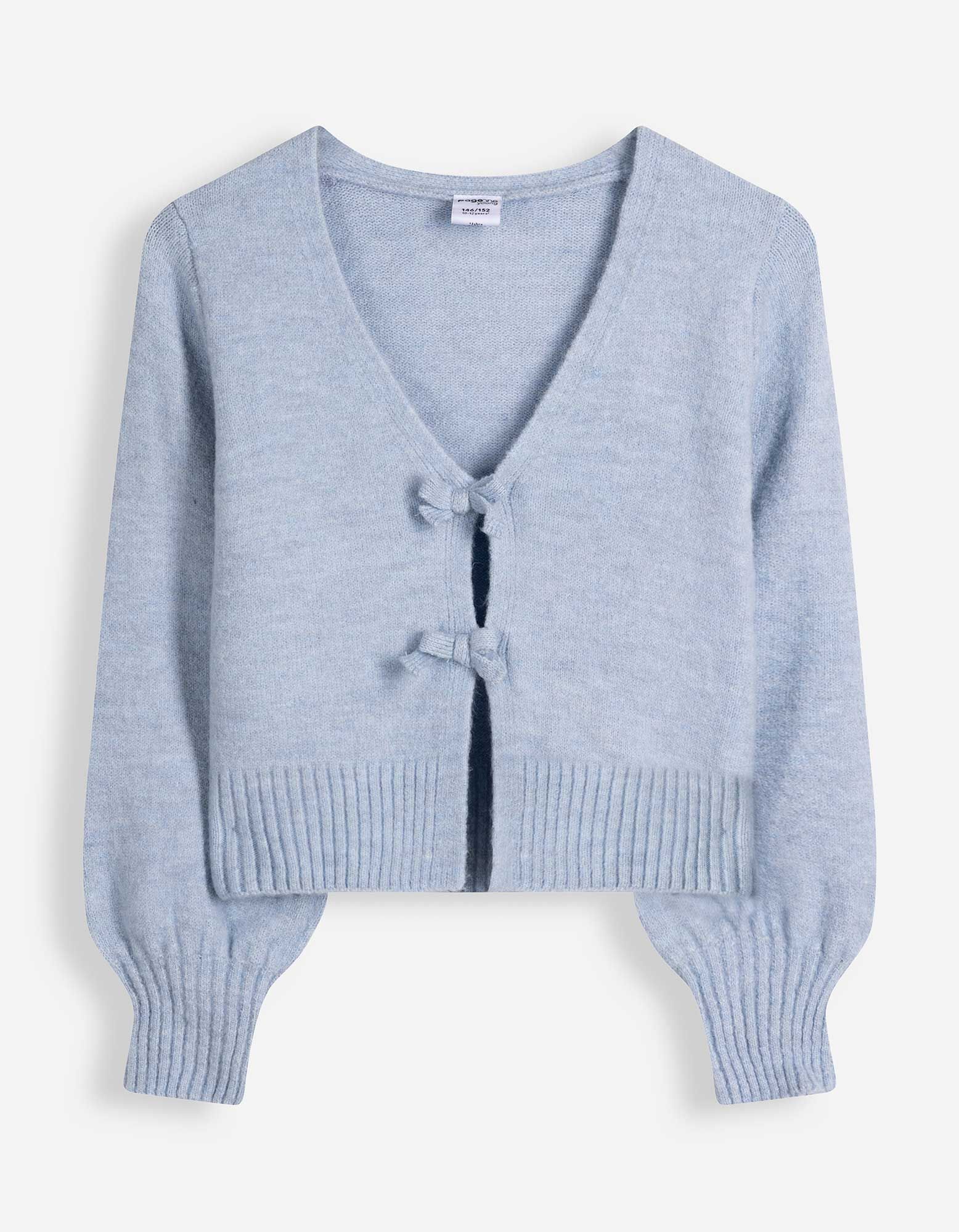 Strickpullover - Schleifenapplikation - Hellblau