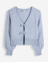 Strickpullover - Schleifenapplikation - Hellblau