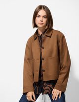 Jachetă-cămașă - Imitație de piele întoarsă - Maro deschis