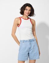 Top - Rippenstruktur - weiß