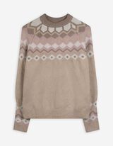 Žebrovaný pletený svetr - Károvaný vzor - béžová