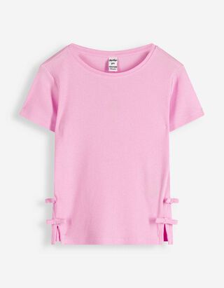 T-shirt - Geappliqueerd strikje - roze