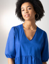 Obleka - V-izrez - temno modra