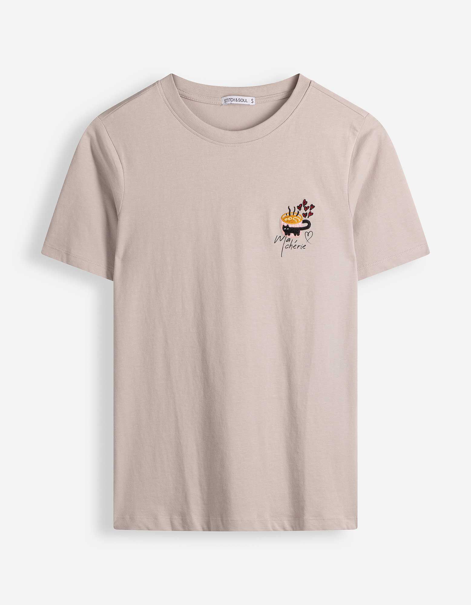T-Shirt - Stickerei - Beige