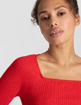 T-shirt &agrave; manches longues - Viscose m&eacute;lang&eacute;e - Rouge