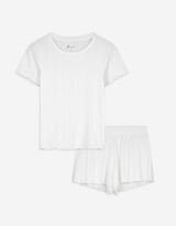 Ensemble pyjama (T-shirt et pantalon) - Ourlet coquille - blanc