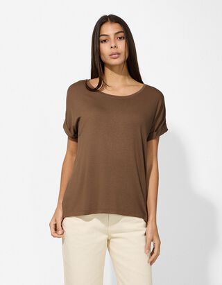 T-Shirt - Viskose-Mix - hellbraun