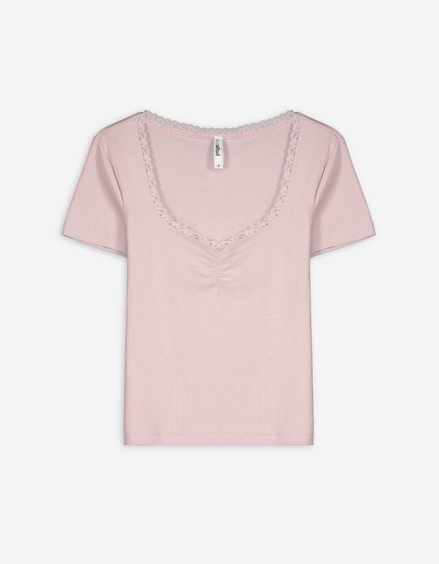 T-Shirt - Spitzenbesatz - lila