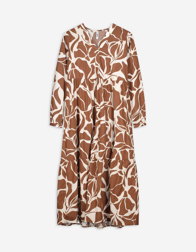 Kleid in A-Linie - Allover-Muster - hellbraun