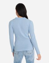 Tričko s dlhým rukávom - Zmes bavlny - svetlomodra