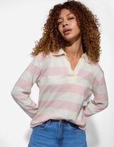 Pololangarmshirt - Streifen - weiß