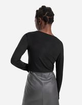 Cropped Langarmshirt - Rippenstruktur - schwarz