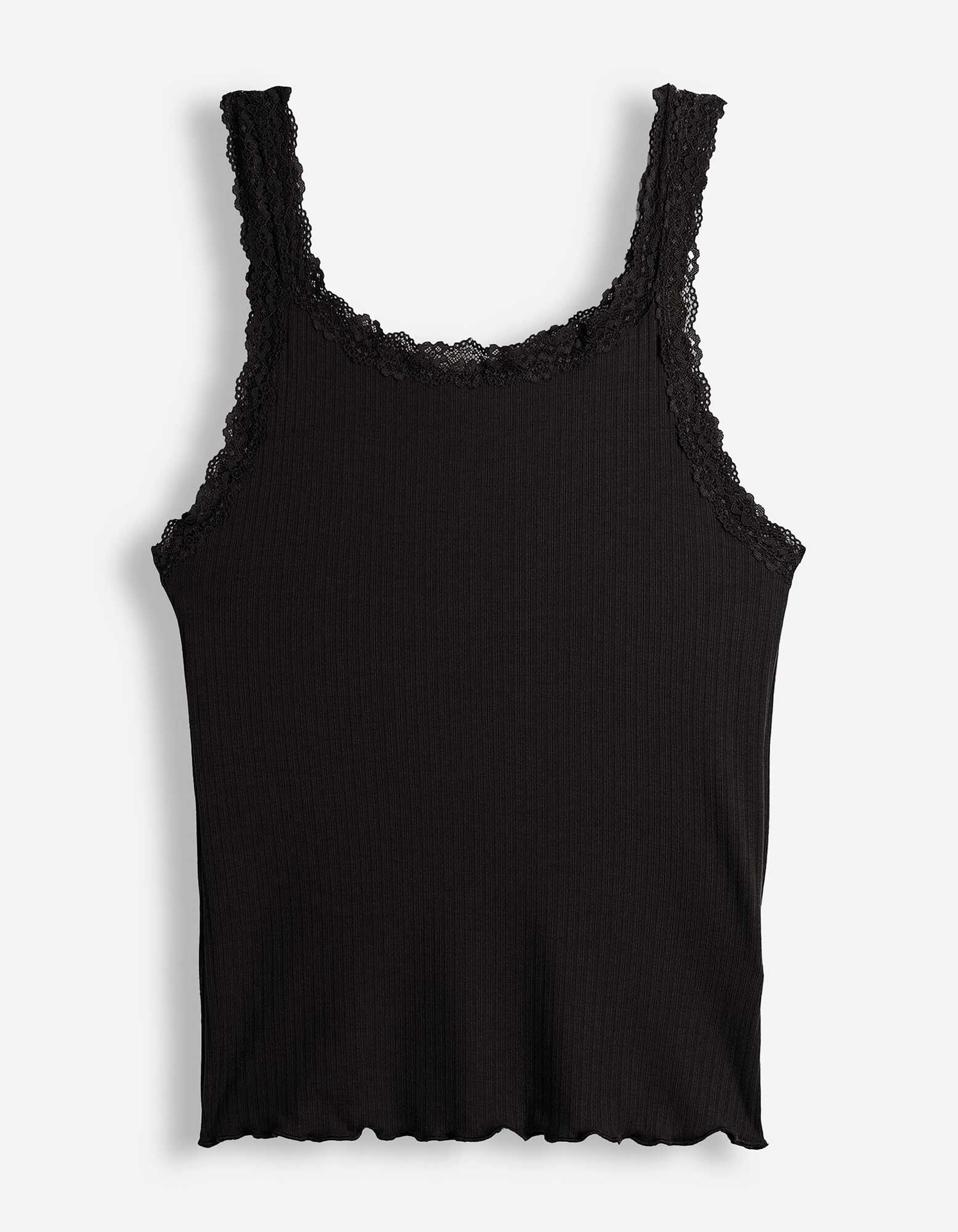 Tanktop - Spitzenbesatz - Schwarz