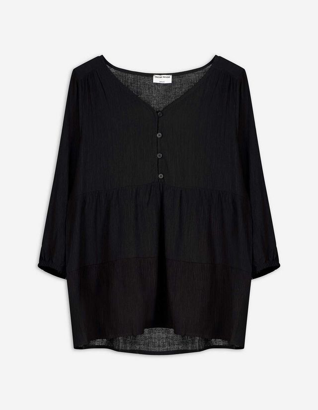 Blusenshirt - Volants - schwarz