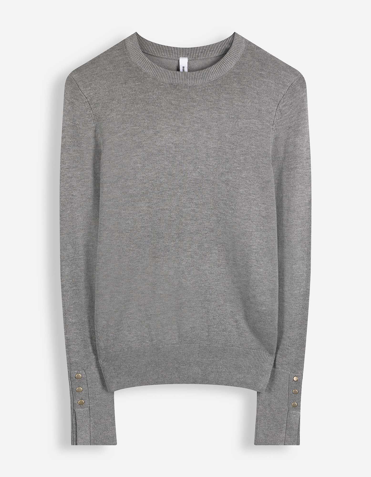 Strickpullover - Zierkn&ouml;pfe - Grau