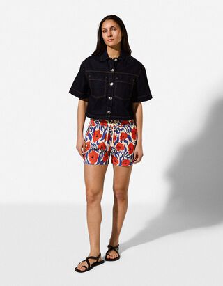 Shorts - Florales Muster - Rot
