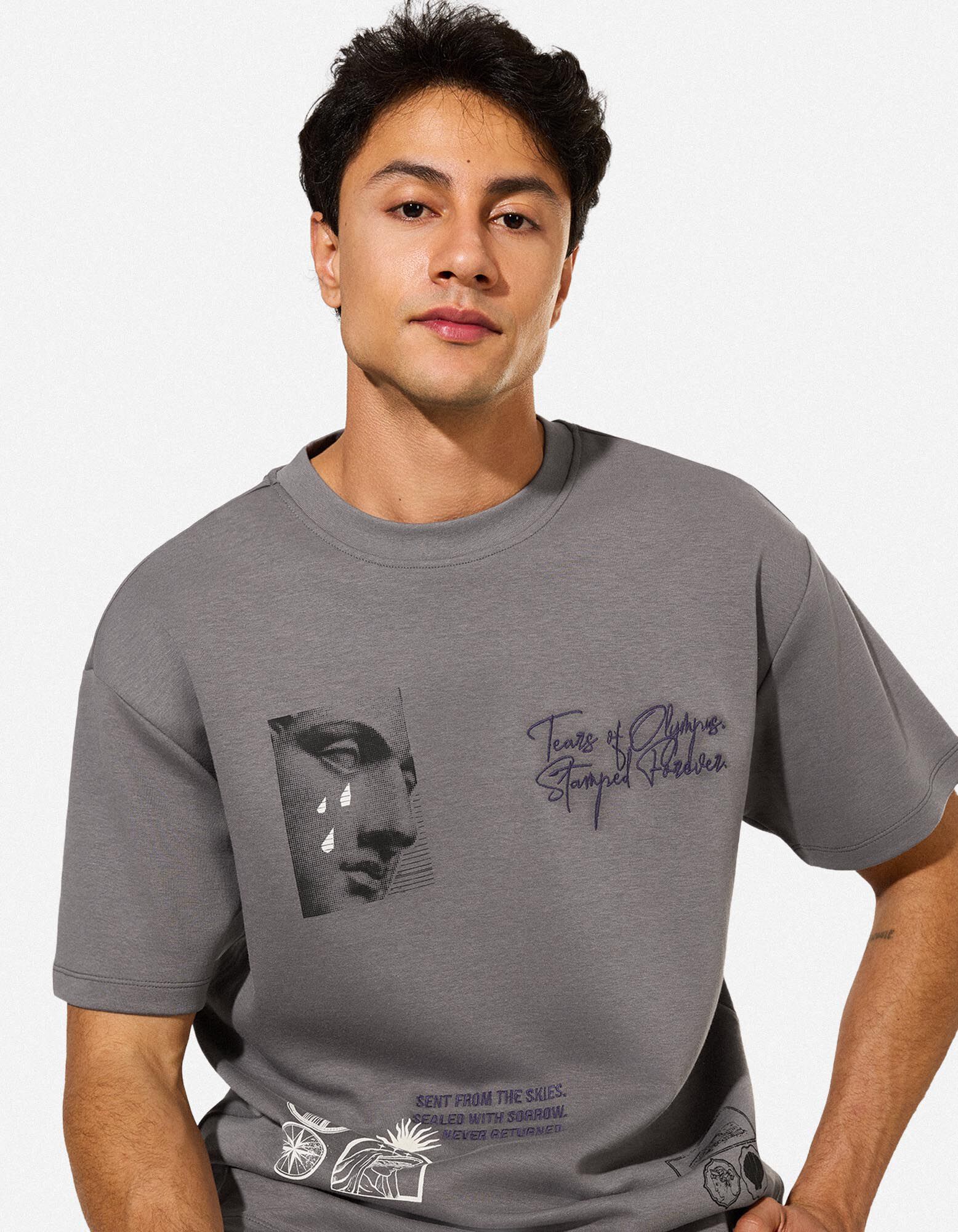 T-shirt - Dos imprim&eacute; - Gris fonc&eacute;