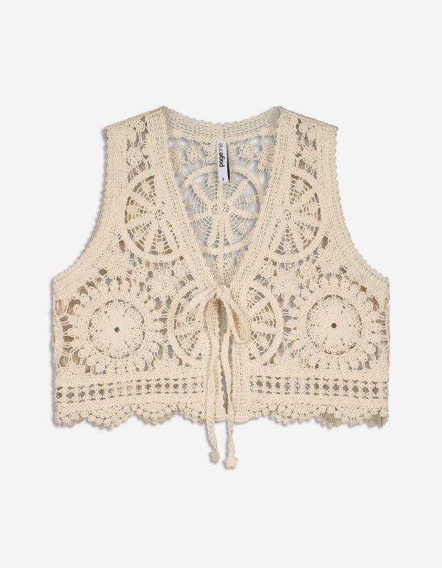 Gebreide top - Geperforeerd breisel - beige