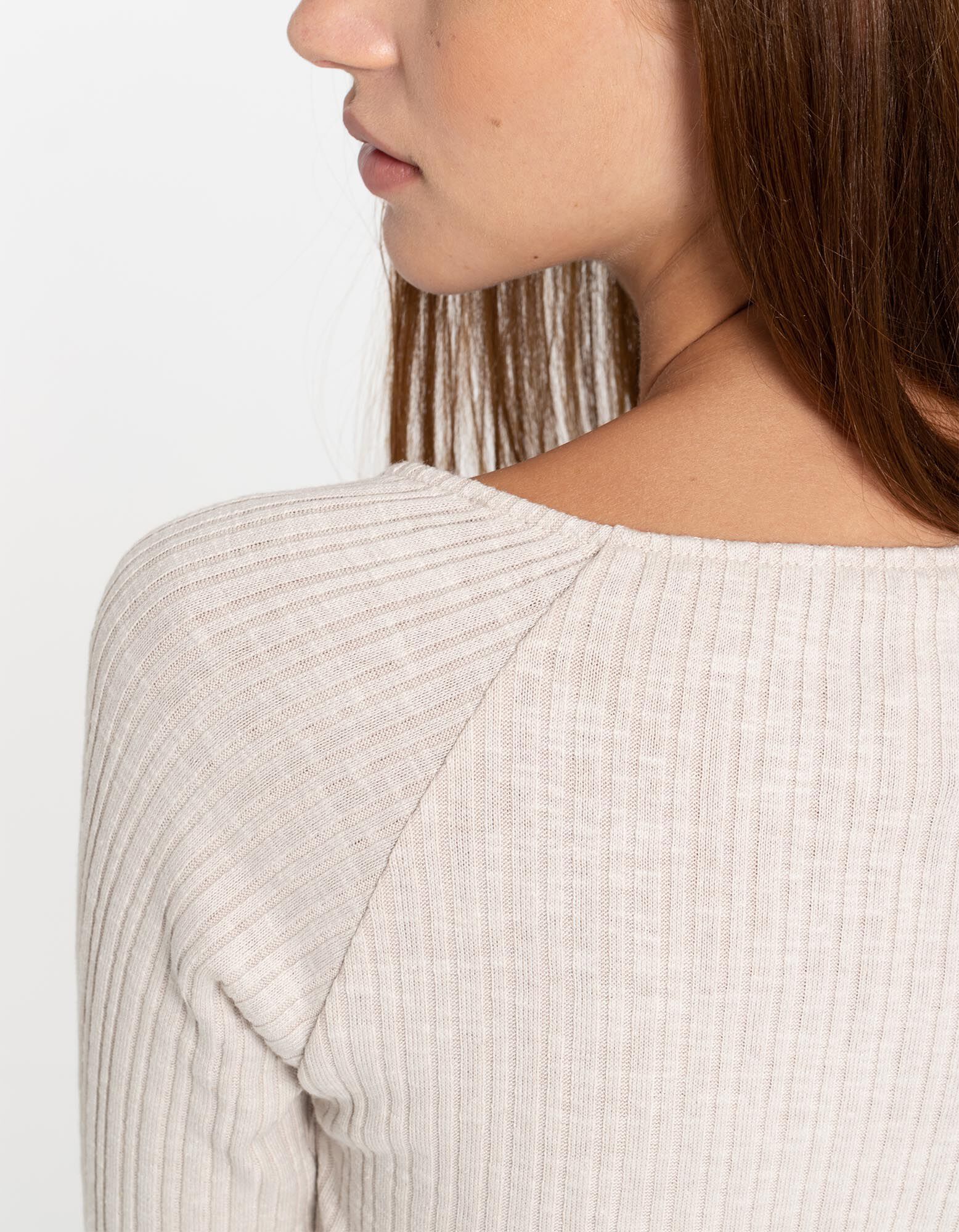 T-shirt &agrave; manches longues - Viscose m&eacute;lang&eacute;e - Beige
