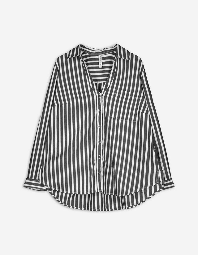Camicia blusata - Scollo a serafino - nero